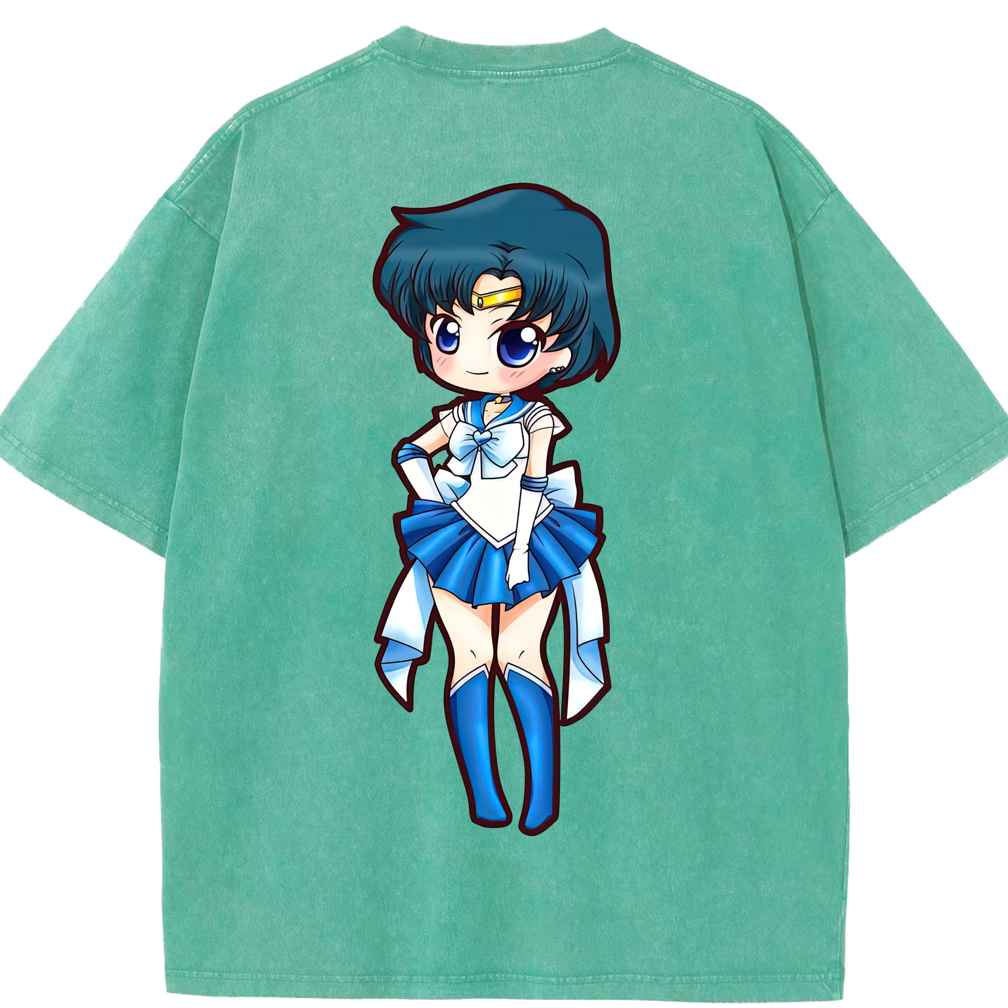 （画像用） 美少女戦士セーラームーン 水野 亜美 みずの あみ Sailor Moon Mizuno Ami 綿100% ヴィンテージ風 半袖Tシャツ（背面プリント）